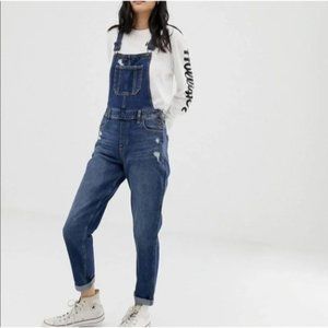 Hollister High Rise Crop Boyfriend Overall Bibs Size XS Vintage Denim Distressed